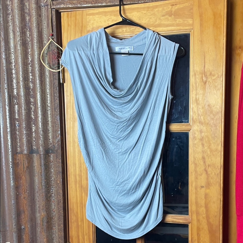 AUGUST SILK Blue-Gray Draped Women's Top, Size L